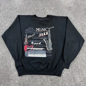 Vintage New Orleans Music Sweatshirt Mens XL Black Jazz Rock‎ Rhythm Blues